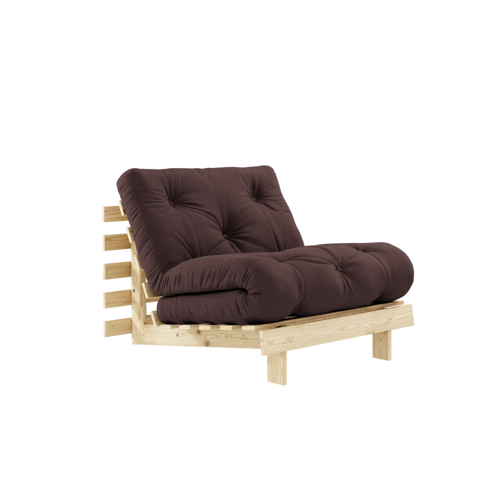 KARUP DESIGN Tmavě hnědé rozkládací křeslo ROOTS s konstrukcí ze světlého dřeva