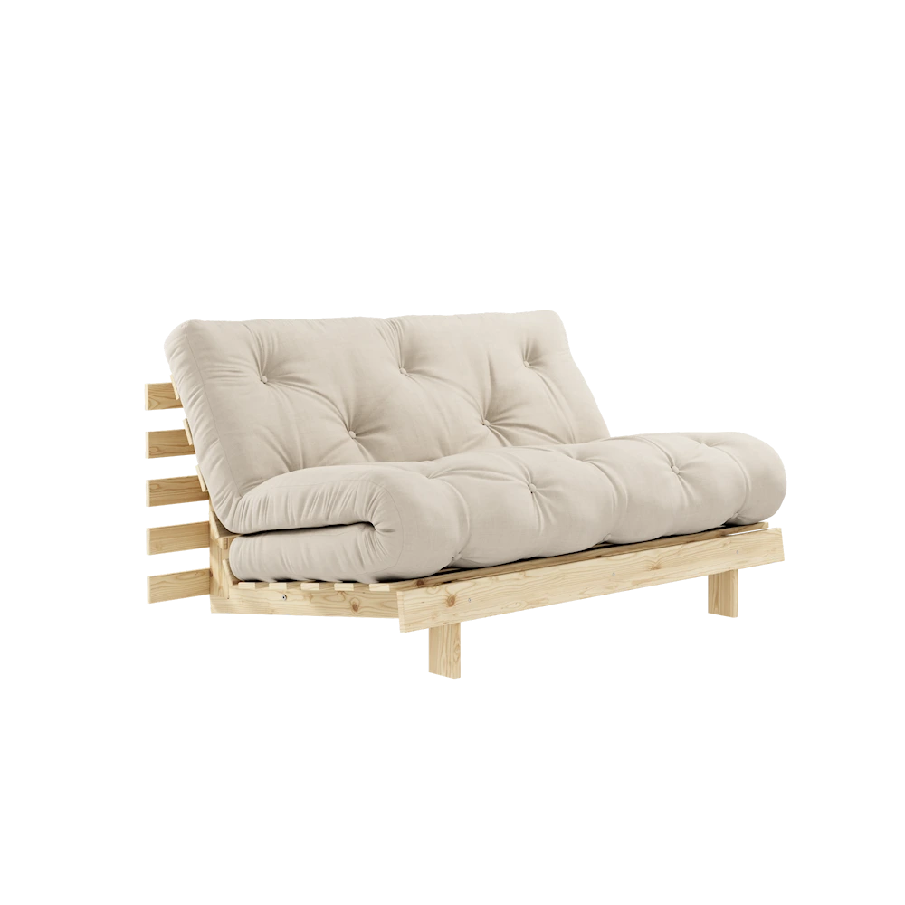 KARUP DESIGN Světle béžová rozkládací pohovka ROOTS s konstrukcí ze světlého dřeva 140x200 cm