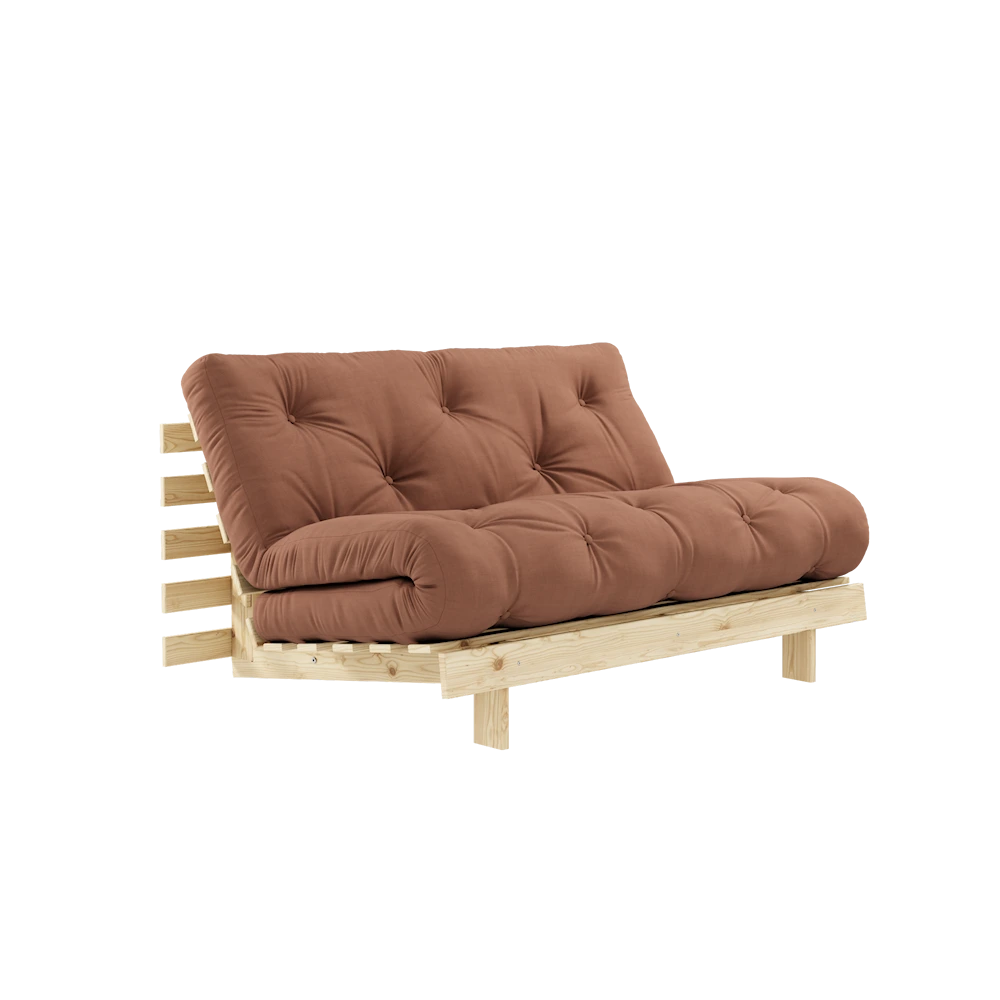 KARUP DESIGN Hnědá rozkládací pohovka ROOTS s konstrukcí ze světlého dřeva 140x200 cm