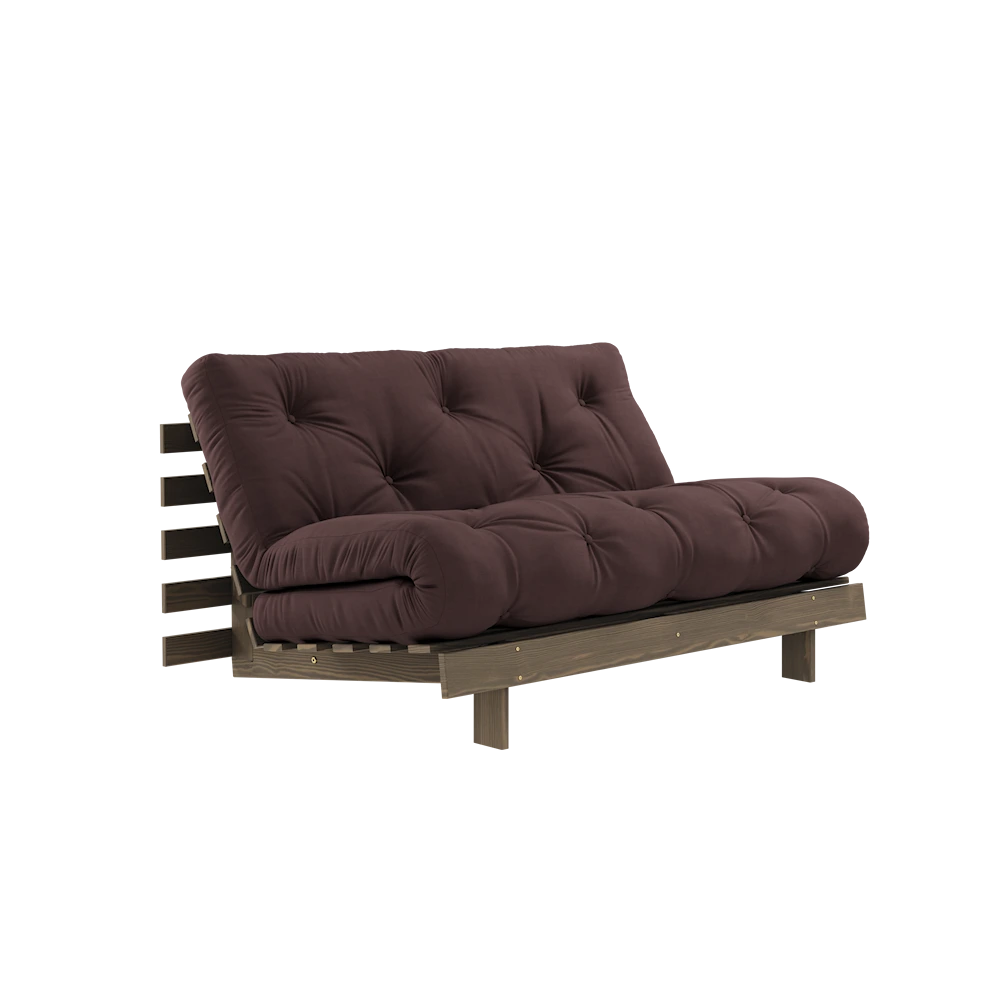 KARUP DESIGN Tmavě hnědá rozkládací pohovka ROOTS s konstrukcí z tmavě hnědého dřeva 140x200 cm
