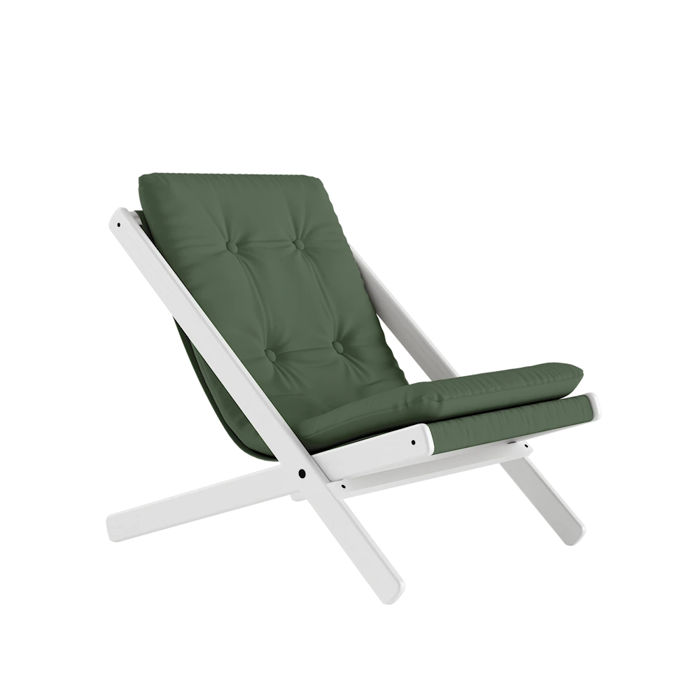 KARUP Skládací křeslo BOOGIE bíle lakované s olivově zeleným potahem