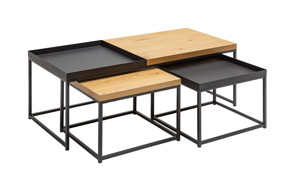 Invicta Set 3 stolků LOFT černá a dub